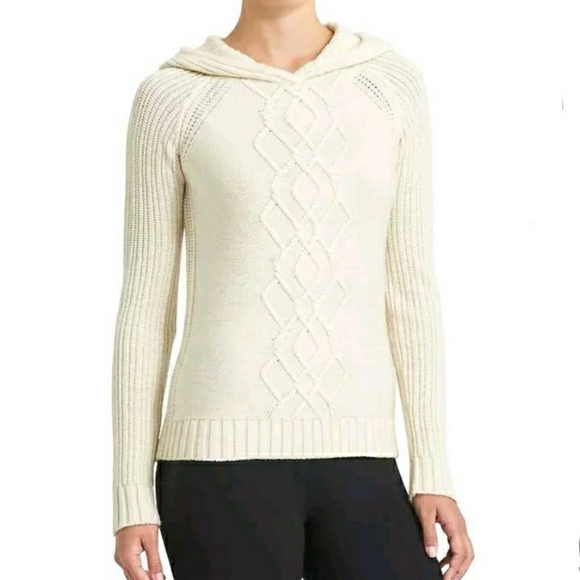 Athleta Cable Knit Cold Spell Extra Fine Merino Wool Hoodie Active Swester Sz S - Picture 2 of 15
